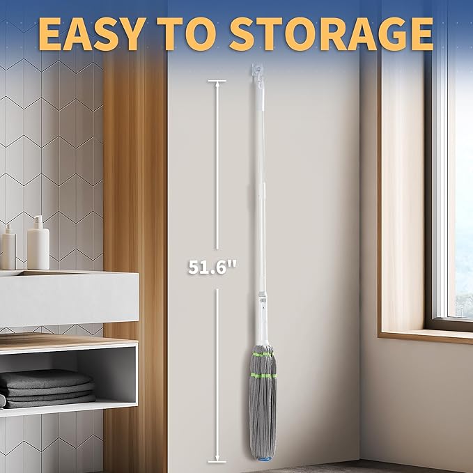 Thickened Steel Pipe Cotton Yarn Mop, Stable and Durable, Suitable for Various Scenarios (Pole Length: approx. 120cm, Mop Head Diameter: approx. 25cm )