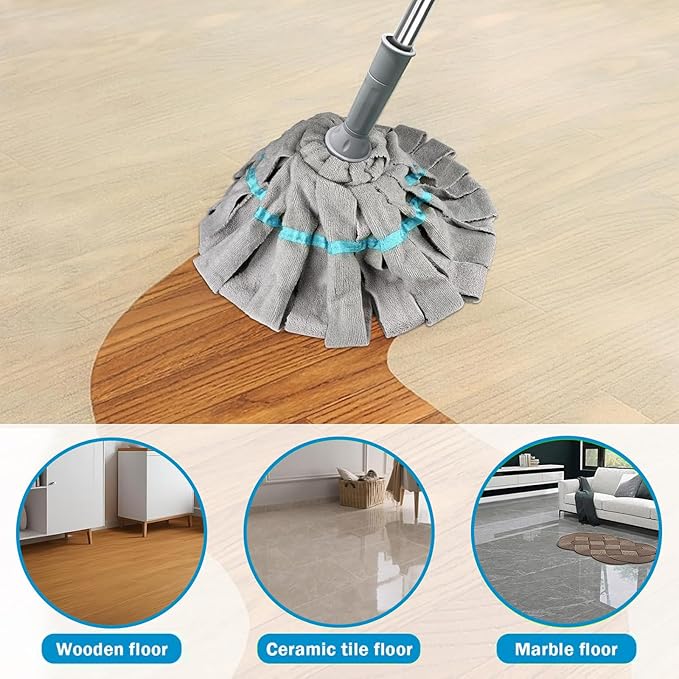 58.26 - Inch (148cm) Rotating Twist - Dry Mop, Hook Handle + Quality Cotton Head, Efficient Multi - Scenario Cleaning Tool