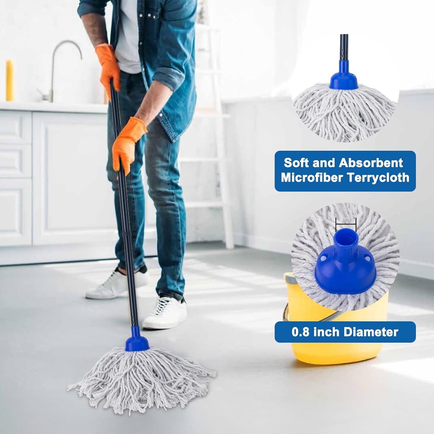 Thickened Steel Pipe Mop, Thin Screw Head Design, Cotton Yarn Mop Head, Stable & Durable, Suitable for Various Cleaning Scenarios