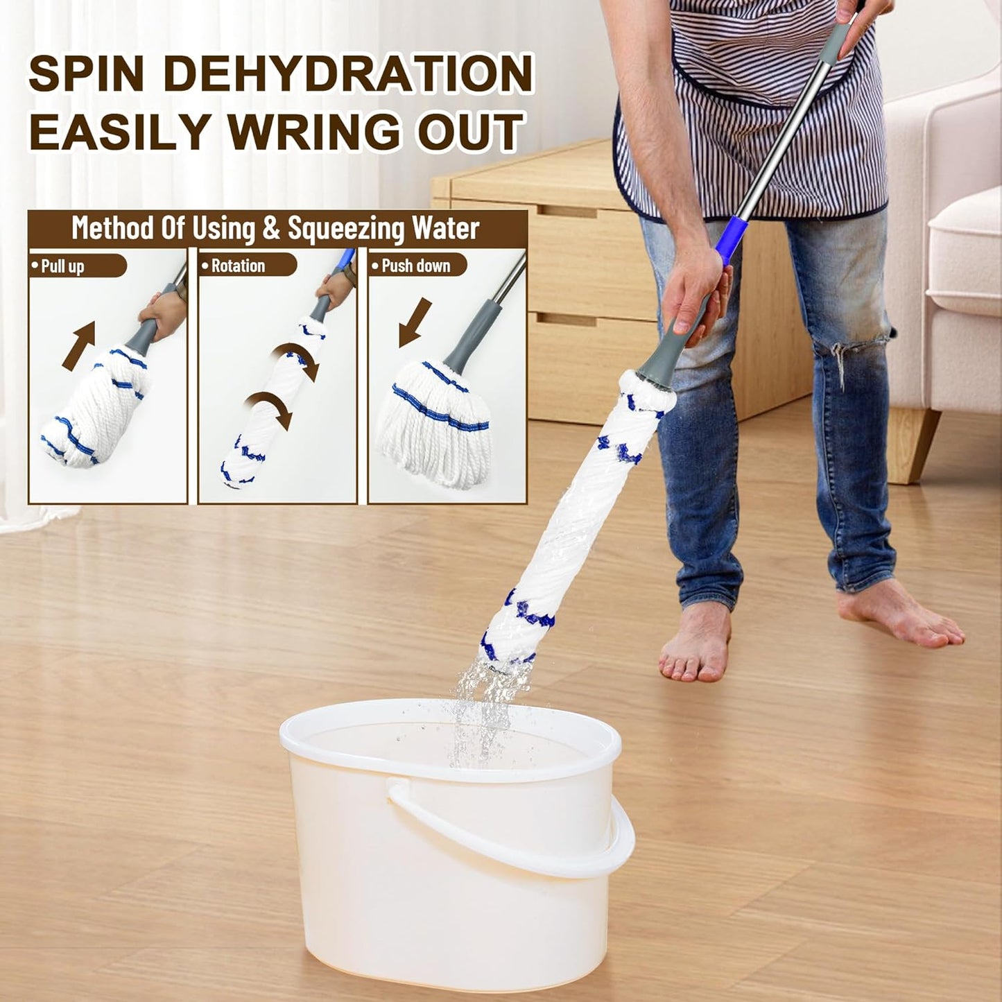 Ergonomic Dual - Grip Mop, 51.7 - 52.5 Inches Adjustable Pole Length, Microfibrile Mop Head, Comfortable Cleaning Helper