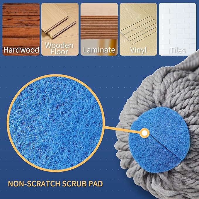 Thickened Steel Pipe Cotton Yarn Mop, Stable and Durable, Suitable for Various Scenarios (Pole Length: approx. 120cm, Mop Head Diameter: approx. 25cm )