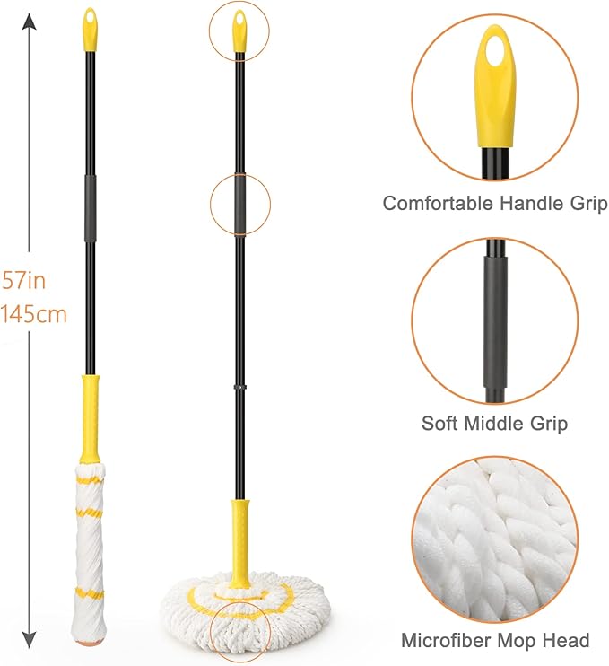 Ergonomic Handle Mop, 57 - Inch (145cm) Extended Pole, Microfiber Mop Head, Multi - Position Comfort Grip Design