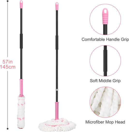 57 - Inch (145cm) Dual - Grip Microfiber Mop, Ergonomic Design, Multi - Scenario Cleaning Tool