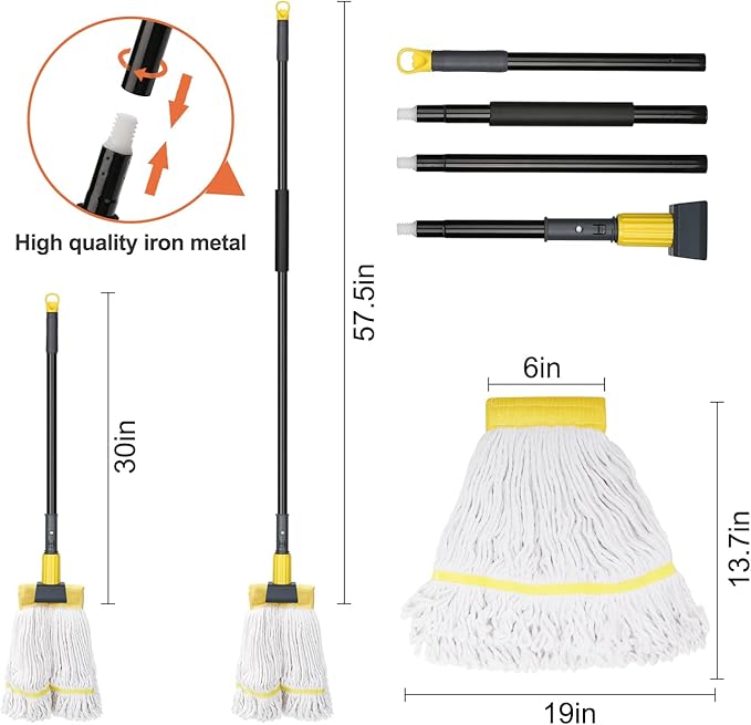 Splicable Dual - length Mop, 30 - 57.5 Inches Free Combination, 6×19×13.7 - Inch Mop Head for Efficient Cleaning