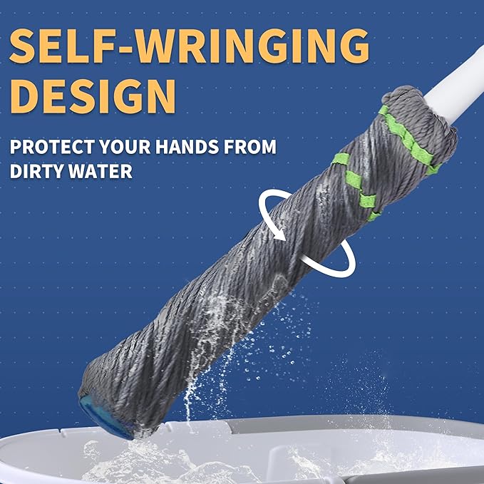Thickened Steel Pipe Cotton Yarn Mop, Stable and Durable, Suitable for Various Scenarios (Pole Length: approx. 120cm, Mop Head Diameter: approx. 25cm )