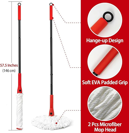 57.5 - Inch Hangable Mop with 2 Microfiber Heads, Soft EVA Grip, Ideal for Home & Commercial Cleaning (Pole Length: 146cm )