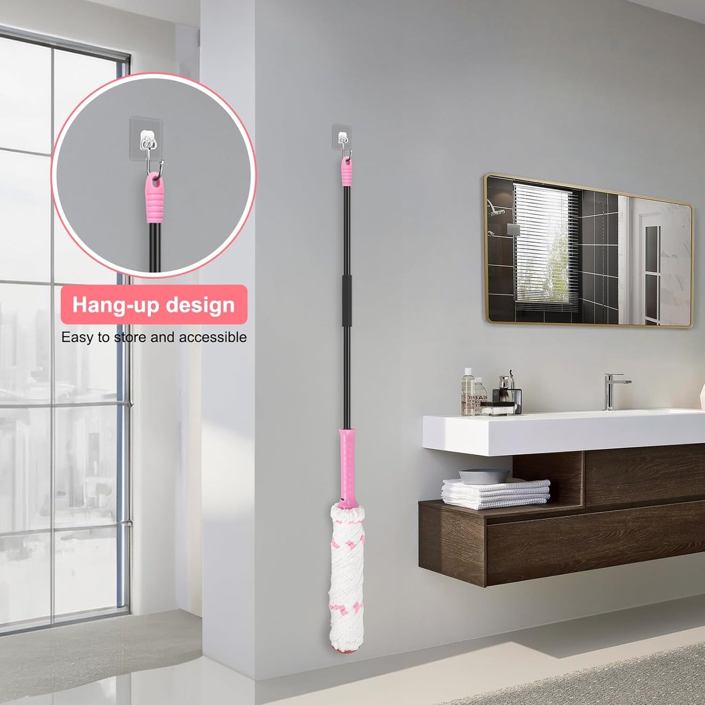 57 - Inch (145cm) Dual - Grip Microfiber Mop, Ergonomic Design, Multi - Scenario Cleaning Tool