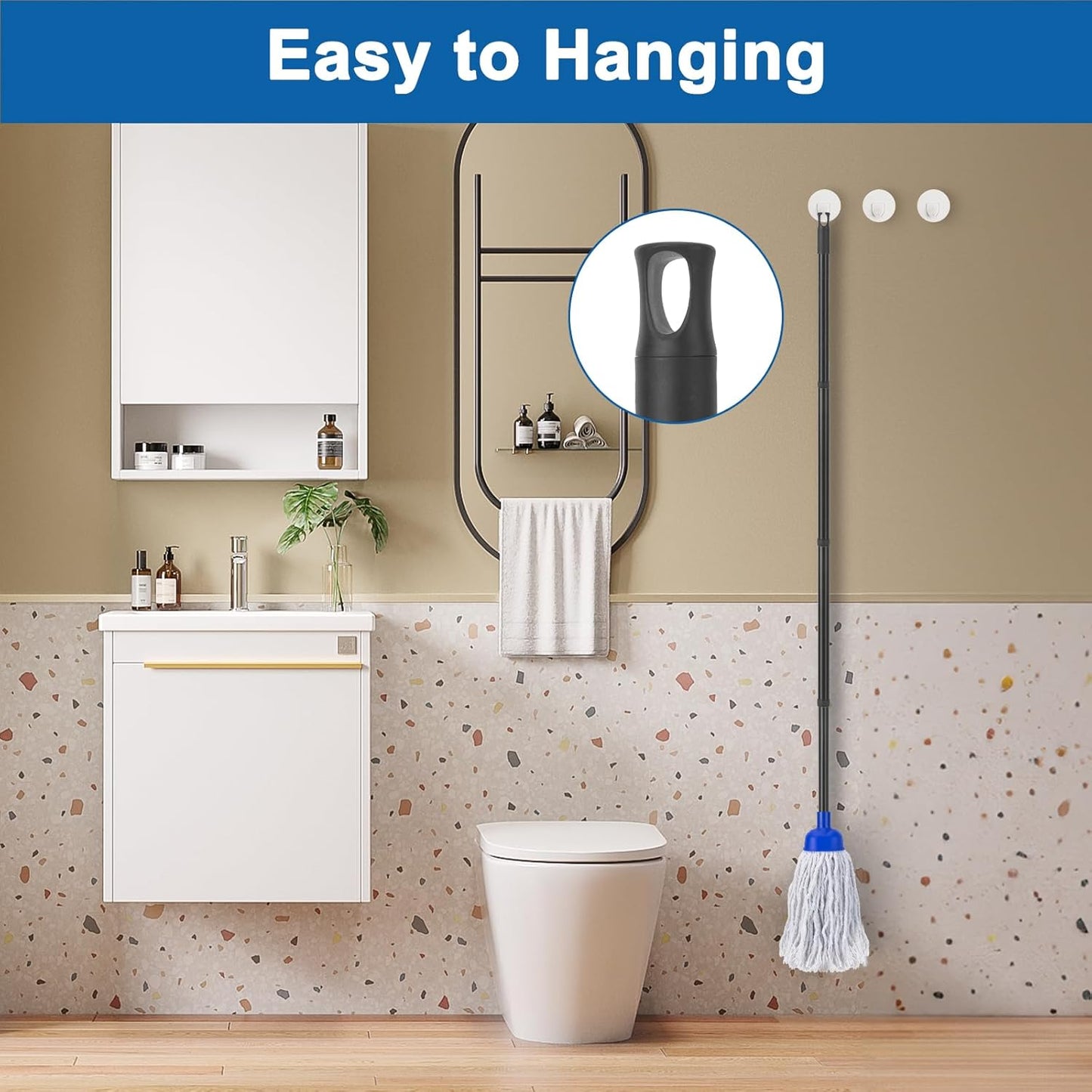Thickened Steel Pipe Mop, Thin Screw Head Design, Cotton Yarn Mop Head, Stable & Durable, Suitable for Various Cleaning Scenarios