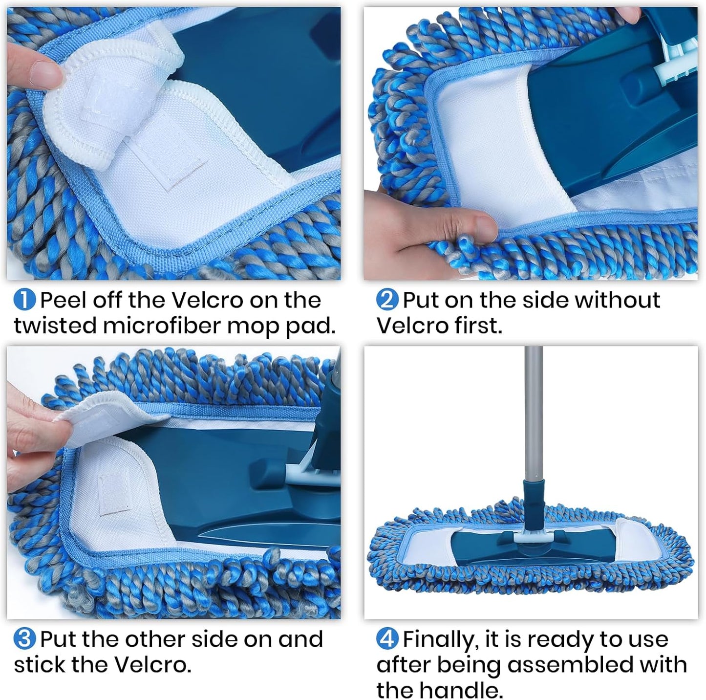 Super Absorbent Flat Mop, 15.7×7.8 Inch Large Mop Head, Super Sturdy Velcro, Efficient Home Cleaning Tool
