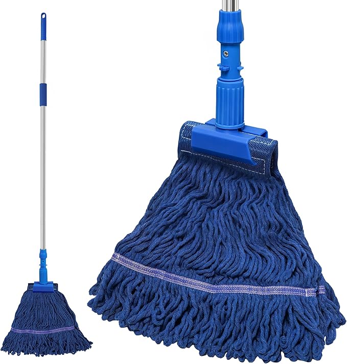 Splicable Stainless Steel Pole Mop Set, Multi - Component Flexible Combination, Blue Cotton Yarn Mop Head, Suitable for Multi - Scenario Cleaning (Adjustable Pole Length by Splicing )