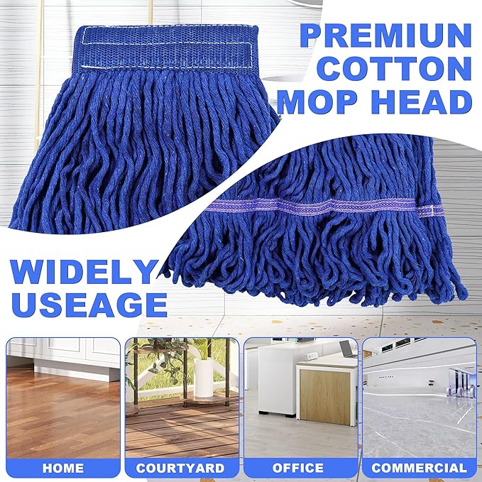 Splicable Stainless Steel Pole Mop Set, Multi - Component Flexible Combination, Blue Cotton Yarn Mop Head, Suitable for Multi - Scenario Cleaning (Adjustable Pole Length by Splicing )